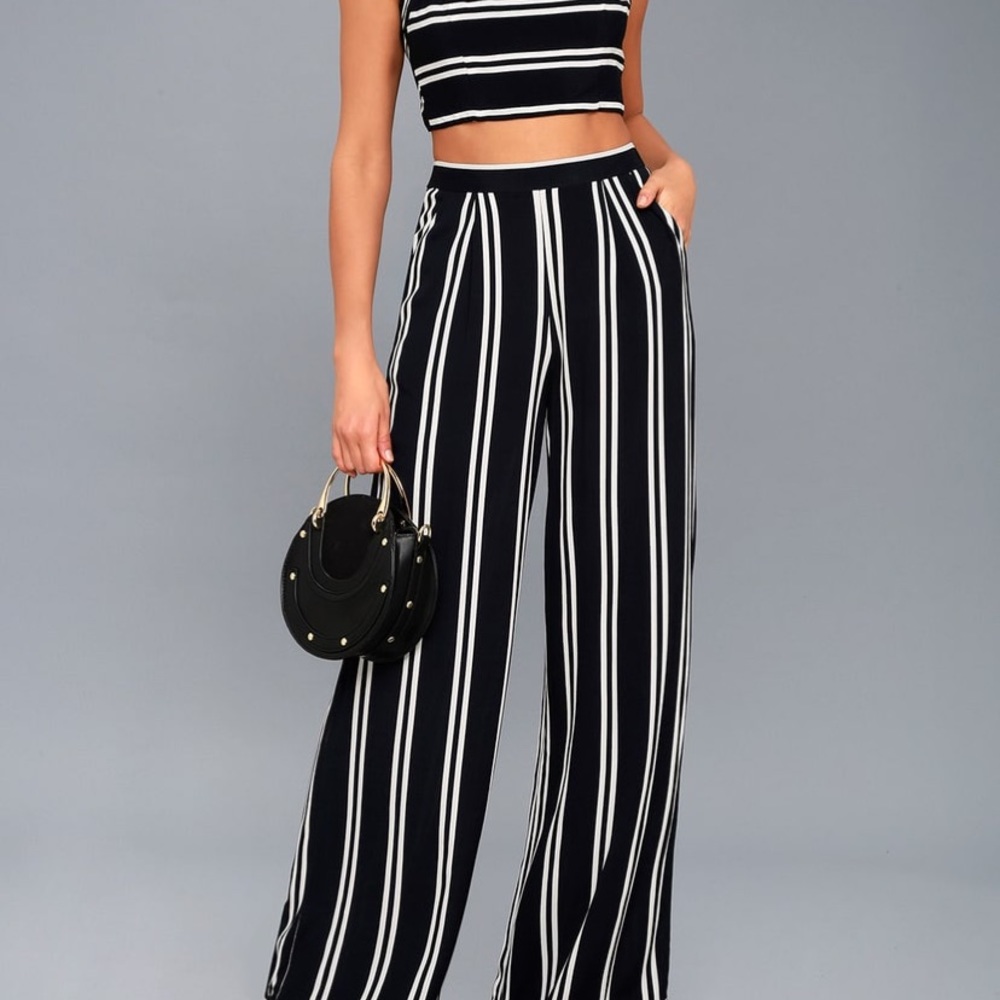Navy Blue and White Striped Two-Piece Jumpsuit